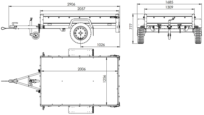Einachsanhänger auf Blattfedern 200×125 UNITRAILER GARDEN 201/R KIPP mit H-800-Rahmen und grauer Plane-Neu