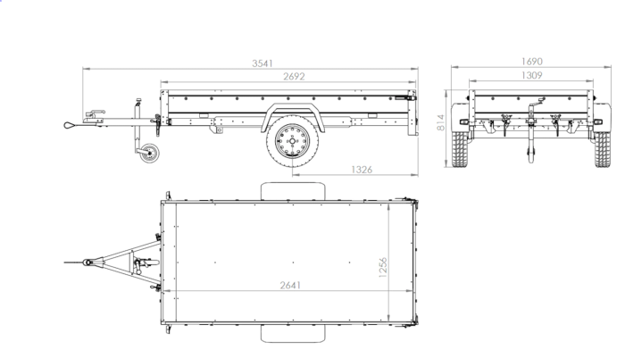 Einachsanhänger mit Blattfedern 264×125 UNITRAILER GARDEN 264/R KIPP mit H-800-Rahmen und blauer Plane-Neu