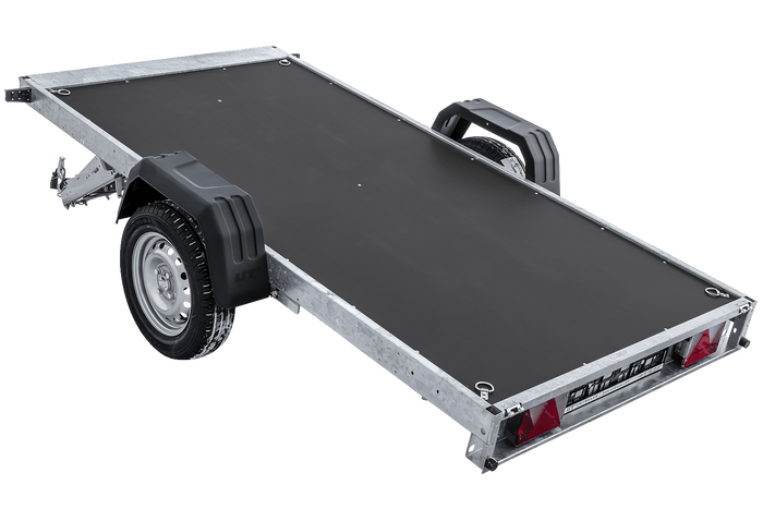 Einachsiger Anhänger auf Blattfedern 264×125 UNITRAILER FORCE 264/R KIPP mit BIS-Seitenwänden, H-0-Rahmen und grauer Plane-Neu