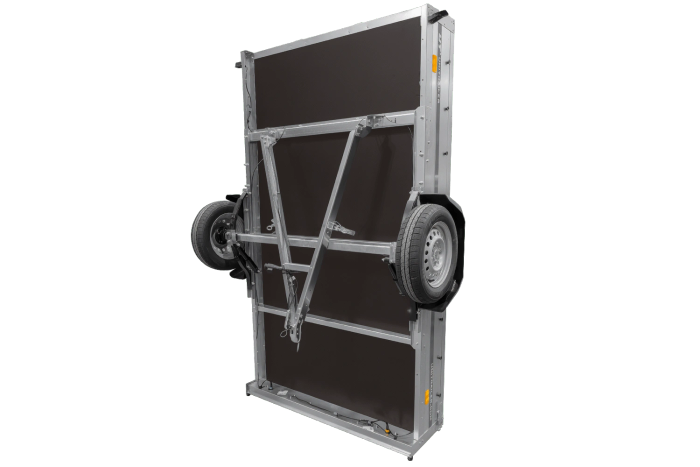 Leichter Anhänger auf Blattfedern 264×150 UNITRAILER GARDEN 265/R KIPP mit Gitterwänden, H-0 Rahmen und grauer Plane-Neu