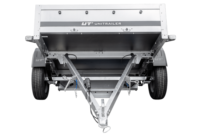 PKW-Anhänger auf Federn 230×125 UNITRAILER GARDEN 230/R KIPP mit BIS-Bordwänden, H-0-Rahmen und blauer Plane-Neu